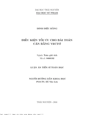 Điều kiện tối ưu cho bài toán cân bằng vectơ