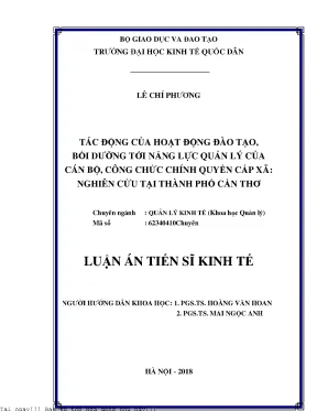 Tác động của hoạt động đào tạo bồi dưỡng tới năng lực quản lý của cán bộ công chức chính quyền cấp xã nghiên cứu tại thành phố cần thơ