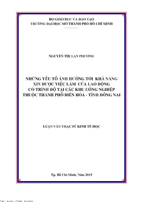 Những yếu tố ảnh hưởng tới khả năng xin được việc làm của lao động có trình độ tại các khu công nghiệp thuộc thành phố biên hòa tỉnh đồng nai