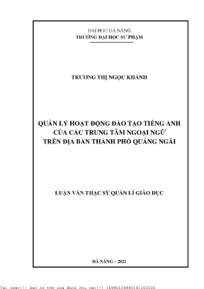 Quản lý hoạt động đào tạo tiếng anh của các trung tâm ngoại ngữ trên địa bàn thành phố quảng ngãi