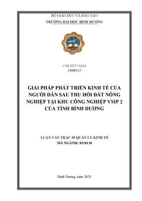 Giải pháp phát triển kinh tế của người dân sau thu hồi đất nông nghiệp tại khu công nghiệp vsip 2 của tỉnh bình dương
