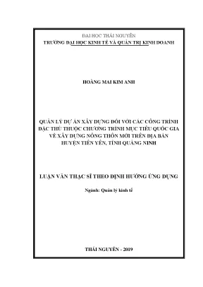 Quản lý dự án xây dựng đối với các công trình đặc thù thuộc chương trình mục tiêu quốc gia về xây dựng nông thôn mới trên địa bàn huyện tiên