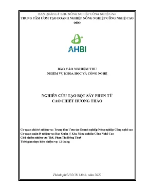 Nghiên cứu tạo bột sấy phun từ cao chiết hương thảo trung tâm ươm tạo doanh nghiệp công nghệ