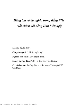 Đồng âm và đa nghĩa trong tiếng việt đối chiếu với tiếng hán hiện đại