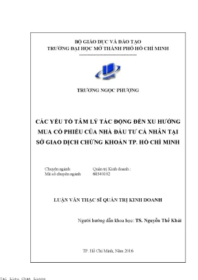 Các yếu tố tâm lý tác động đến xu hướng mua cổ phiếu của nhà đầu tư cá nhân tại sở giao dịch chứng khoán thành phố hồ chí minh