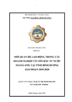 Mối quan hệ lao động trong các doanh nghiệp có vốn đầu tư nước ngoài fdi tại tỉnh bình dương