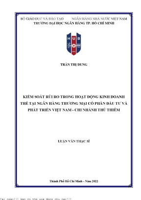 Kiểm soát rủi ro trong hoạt động kinh doanh thẻ tại ngân hàng thương mại cổ phần đầu tư và phát triển việt nam chi nhánh thủ thiêm 2022