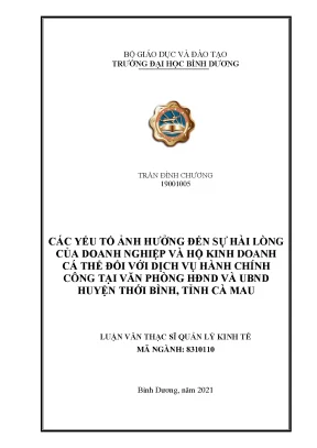 Các yếu tố ảnh hưởng đến sự hài lòng của doanh nghiệp và hộ kinh doanh cá thể đối với dịch vụ hành chính công tại văn phòng hđnd và ubnd huyện thới bình tỉnh cà mau