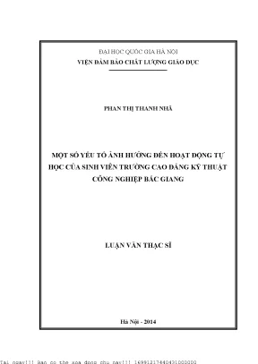 Một số yếu tố ảnh hưởng đến hoạt động tự học của sinh viên trường cao đẳng kỹ thuật công nghiệp bắc giang