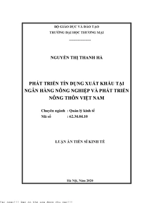 Phát triển tín dụng xuất khẩu tại ngân hàng nông nghiệp và phát triển nông thôn việt nam
