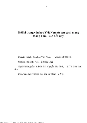 Hồi kí trong văn học việt nam từ sau cách mạng tháng tám 1945 đến nay