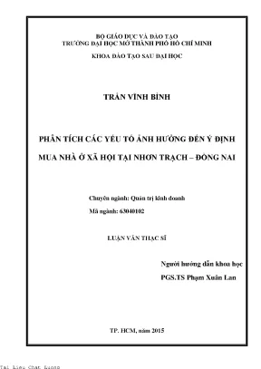 Phân tích các yếu tố ảnh hưởng đến ý định mua nhà ở xã hội tại nhơn trạch đồng nai