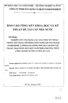 Nghiên cứu ứng dụng các giải pháp kỹ thuật trong mô hình chăn nuôi lợn nái ngoại yorkshire landrace giống ông bà cao sản tại trang trại nông hộ theo phương thức công nghiệp ở phú xuyên hà tây 2