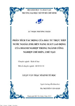 Phân tích tác động của đầu tư trực tiếp nước ngoài fdi đến năng suất lao động của doanh nghiệp trong ngành công nghiệp chế biên chế tạo