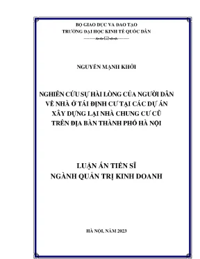 Nghiên cứu sự hài lòng của người dân về nhà ở tái định cư tại các dự án xây dựng lại nhà chung cư cũ trên địa bàn thành phố hà nội