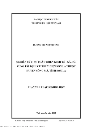 Nghiên cứu sự phát triển kinh tế xã hội vùng tái định cƣ thủy điện sơn la thuộc huyện sông mã tỉnh sơn la