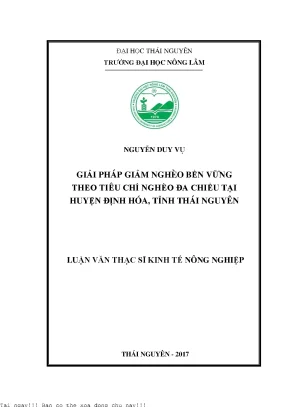 Giải pháp giảm nghèo bền vững theo tiêu chí nghèo đa chiều tại huyện định hóa tỉnh thái nguyên