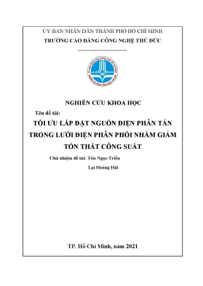 Tối ưu đặt nguồn điện phân tán trong lưới điện phân phối nhằm giảm tổn thất công suất