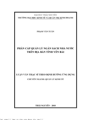 Phân cấp quản lý ngân sách nhà nước trên địa bàn tỉnh yên bái