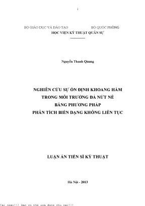 Nghiên cứu sự ổn định khoang hầm trong môi trường đá nứt nẻ bằng phương pháp phân tích biến dạng không liên tục