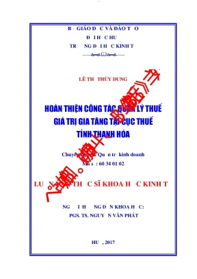 Hoàn thiện công tác quản lý thuế giá trị gia tăng tại cục thuế tỉnh thanh hoá