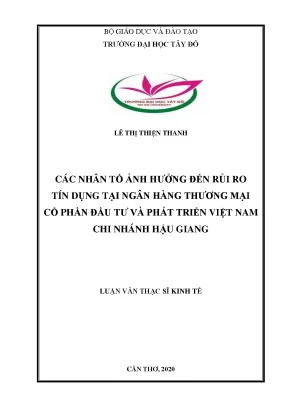 Các nhân tố ảnh hưởng đến rủi ro tín dụng tại ngân hàng thương mại cổ phần đầu tư và phát triển việt nam chi nhánh hậu giang