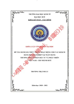 Đánh giá thực trạng hoạt động cho vay khách hàng doanh nghiệp tại ngân hàng thương mại cổ phần đầu tư và phát triển chi nhánh huế