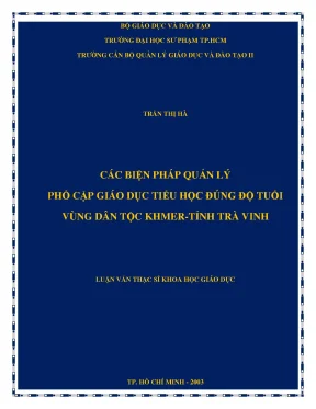 Các biện pháp quản lý phổ cập giáo dục tiểu học đúng độ tuổi vùng dân tộc khmer tỉnh trà vinh