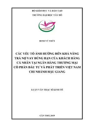 Các yếu tố ảnh hưởng đến khả năng trả nợ vay đúng hạn của khách hàng cá nhân tại ngân hàng bidv hậu giang