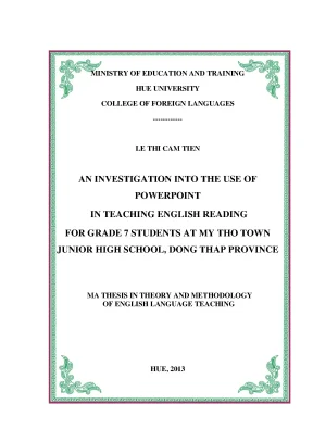 An investigation into the use of powerpoint in teaching english reading for grade 7 students at my tho town junior high school dong thap province