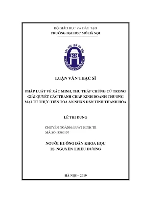 Pháp luật về xác minh thu nhập chứng cứ trong giải quyết các tranh chấp kinh doanh thương mại từ thực tiễn tòa án nhân dân tỉnh thanh hóa