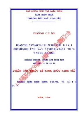 Hoàn thiện công tác kiểm tra thuế đối với doanh nghiệp nhỏ và vừa trên địa bàn lệ thủy tỉnh quảng bình