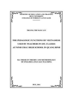 The pedagogic functions of vietnamese used by teachers in efl classes at ninh chau high school in quang binh