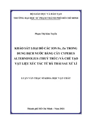 Khảo sát loại bỏ các ion fe zn trong dung dịch nước bằng cây cyperus alternifolius thủy trúc và chế tạo vật liệu xúc tác từ bã thải sau xử lí