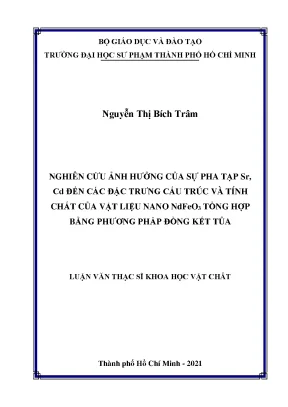 Nghiên cứu ảnh hưởng của sự pha tạp sr cd đến các đặc trưng cấu trúc và tính chất của vật liệu nano ndfeo3 tổng hợp bằng phương pháp đồng kết tủa