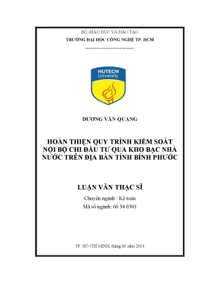 Hoàn thiện quy trình kiểm soát nội bộ chi đầu tư qua kho bạc nhà nước trên địa bàn tỉnh bình phước