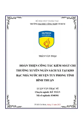 Hoàn thiện công tác kiểm soát chi thường xuyên ngân sách xã tại kho bạc nhà nước huyện tuy phong tỉnh bình thuận