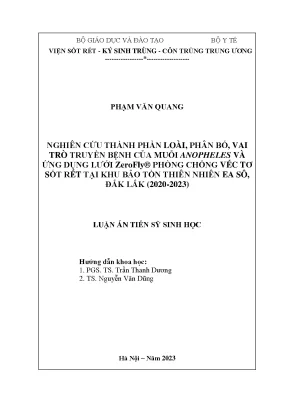 Nghiên cứu thành phần loài phân bố vai trò truyền bệnh của muỗi anopheles và ứng dụng lưới zerofly® phòng chống véc tơ sốt rét tại khu bảo tồn thiên nhiên ea sô đắk lắk 2020 2023