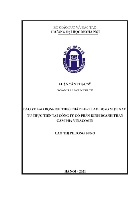 Bảo vệ lao động nữ theo pháp luật lao động việt nam từ thực tiễn tại công ty cổ phần kinh doanh than cẩm phả vinacomin