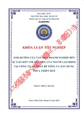 Ảnh hưởng của văn hóa doanh nghiệp đến sự gắn kết với tổ chức của người lao động tại công ty cổ phần bê tông và xây dựng thừa thiên huế
