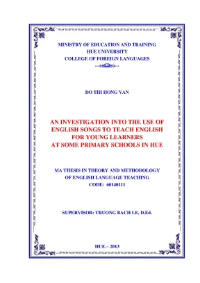 An investigation into the use of english songs to teach english for young learners at some primary schools in hue