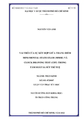 Vai trò của sự kết hợp giữa thang điểm mini mental state exam mmse và clock drawing test cdt trong tầm soát sa sút trí tuệ