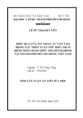 Hiệu quả của tin nhắn tư vấn tạo động lực trên tuân thủ điều trị ở bệnh nhân đang điều trị methadone tại thành phố hồ chí minh việt nam