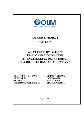 What factors affect employee motivation engineering departmentof a high technology company