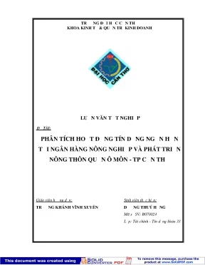 Phân tích hoạt động tín dụng ngắn hạntại ngân hàng nông nghiệp và phát triểnnông thôn quận ô môn tp cần thơ