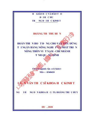 Hoàn thiện hoạt động cho vay tiêu dùng tại ngân hàng nông nghiệp và phát triển nông thôn việt nam chi nhánh tỉnh quảng bình