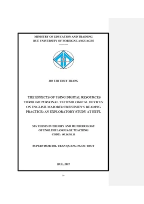 Tác động của việc sử dụng tài liệu số bằng các phương tiện kĩ thuật cá nhân đến rèn luyện kĩ năng đọc của sinh viên năm nhất ngành tiếng anh