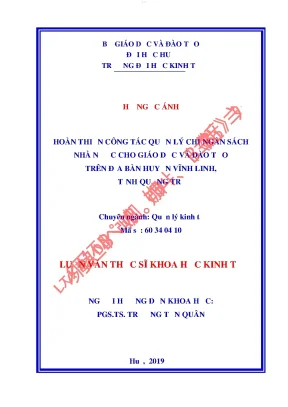 Hoàn thiện công tác quản lý chi ngân sách nhà nước cho giáo dục và đào tạo trên địa bàn huyện vĩnh linh tỉnh quảng trị