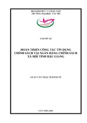 Hoàn thiện công tác tín dụng chính sách tại ngân hàng chính sách xã hội tỉnh hậu giang
