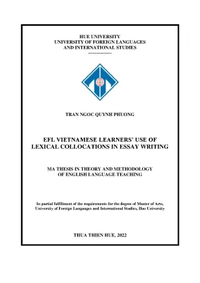 Efl vietnamese learners use of lexical collocations in essay writing trần ngọc quỳnh phương